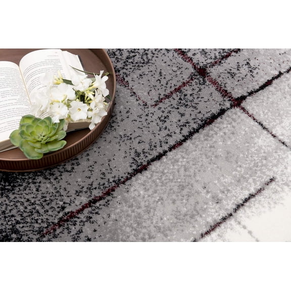 2' X 3' Gray and Red Abstract Distressed Area Rug