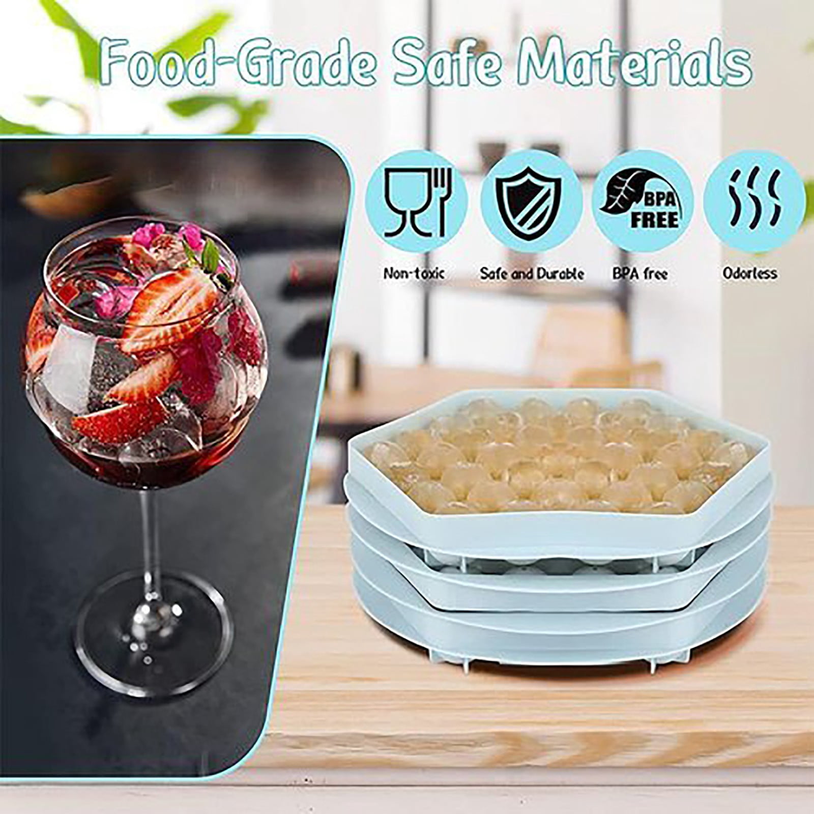 Lot De 2 Moules à Glaçons Silicone Avec Couvercle - Glaçons Ronds Et Carrés 5 Cm - Sans BPA, Passe Lave-Vaisselle - 2