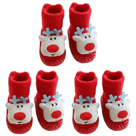

TOYMYTOY 3 Pairs of Christmas Children Socks Warm Footwear Slide-proof Floor Socks for Kid