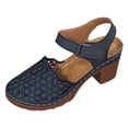 thumbnail image 5 of Women's Low Block Chunky Sandals Flowers Hollow out Comfortable Close Toe Ankle Strap Party Dress Pumps Strappy Buckle Heeled Shoes Blue Size 7, 5 of 5