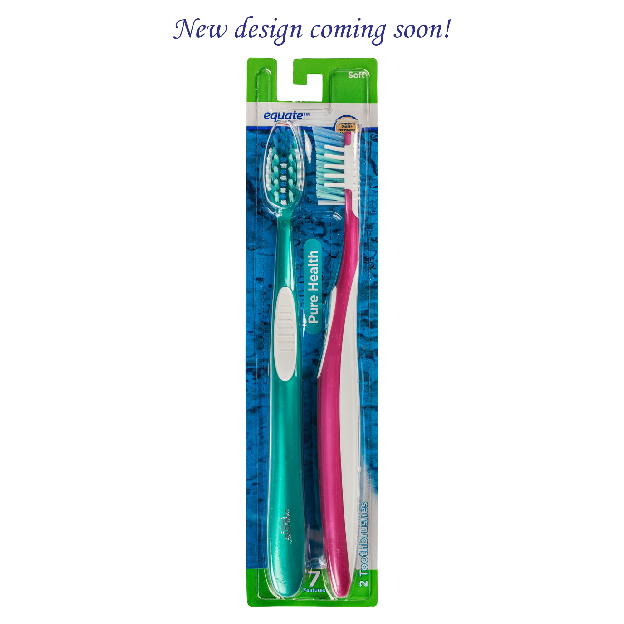 Equate Pure Health, Adult, Manual, Soft Toothbrush, 2 Count "Delisted"