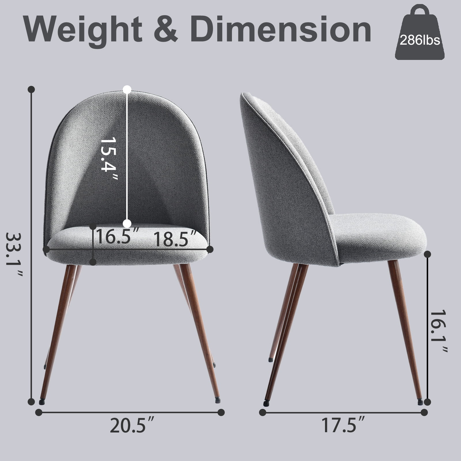 Homy Casa Desk Chairs Set of 2, Upholstered Home Office Reception Guest Chairs, Gray