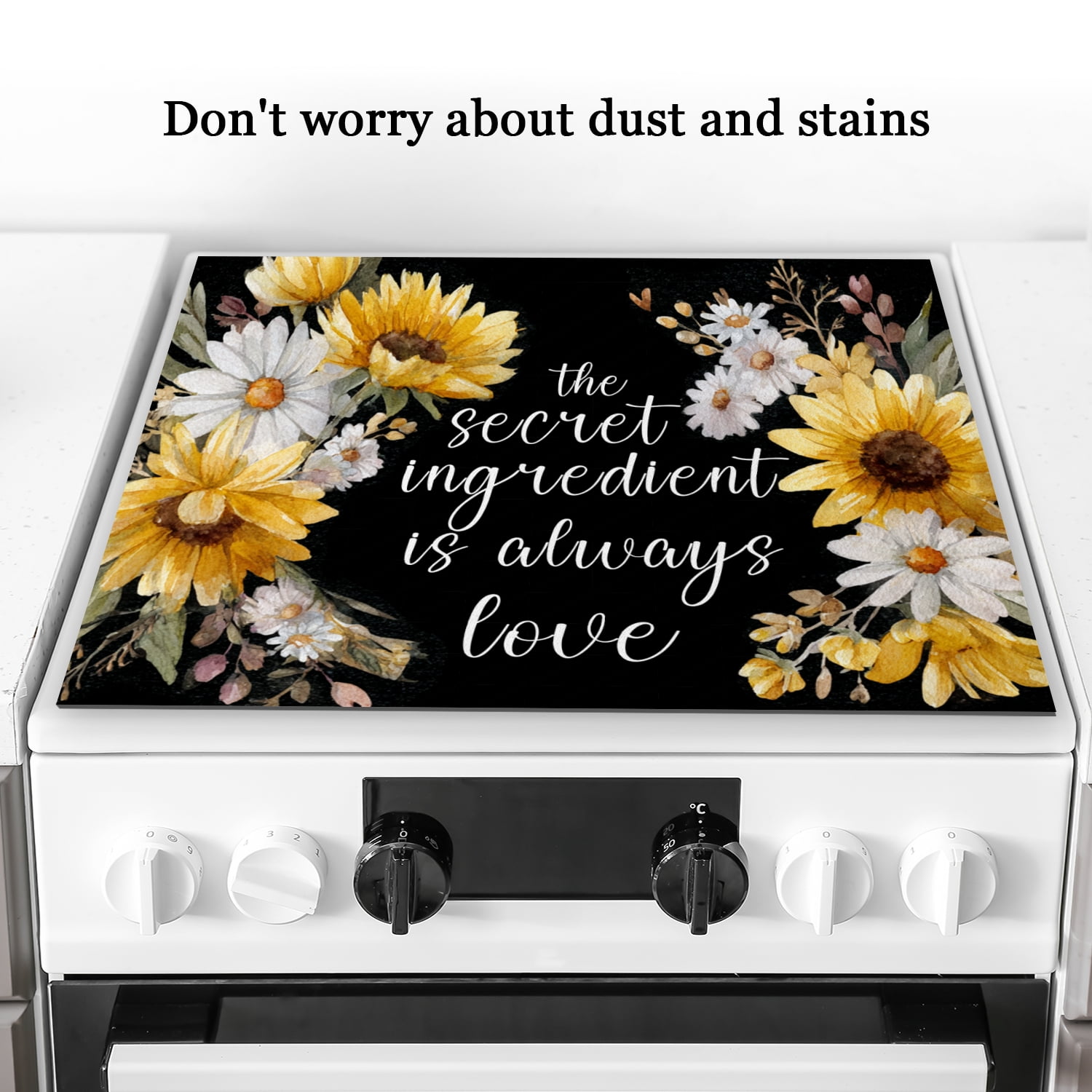 Square Fall Gas Stove Cover, Sunflower Secret Ingredient Waterproof Heatproof Ceramic Cooktop Protector Mat, Non-stick Foldable Kitchen Decor Pad for Kitchen RV (28×20 Inch)