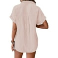 thumbnail image 4 of Yubnlvae Pink Womens Blouses Casual Tops Batwing Sleeve Pocket Patched Shirt Casual Work T Shirts Double Layer Wrinkled Fabric, M, 4 of 9