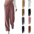 thumbnail image 3 of Pantalones casuales de cintura alta de otoño para mujer, pantalones rectos sueltos de pana de color sólido europeo y americano para mujer, 3 of 6