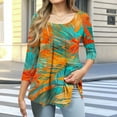 thumbnail image 3 of JTZGDY Summer Tunic Tops for Women Dressy Casual 2025 Fashion 3/4 Lenght Sleeve Floral Printed Ruched Pleated Crewneck Graphic T-Shirts Loose Fit Curvy Hem Blouse Green#01 XXL, 3 of 7