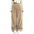 thumbnail image 2 of Qingpeng Womens Plush Warm Long Pants Elastic High Waist Wide Leg Trousers Thick Cozy Fall Winter Casual Pants for Women, 2 of 5