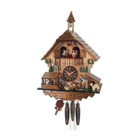 Saw Blade Clock River City Clocks MD434-14 Man Sawing Wood with Waterwheel & Dancers Musical Cottage Cuckoo Clock ()