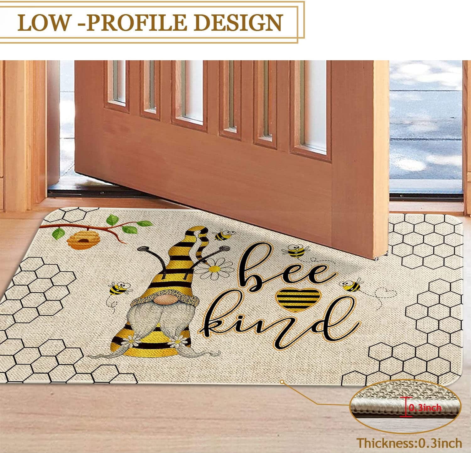 Spring Summer Door Mat 30 X 17 Inch Bee Kind Gnome Doormat Indoor Outdoor Entrance Floor Mat Non Slip Summer Decor Rubber Welcome Mats