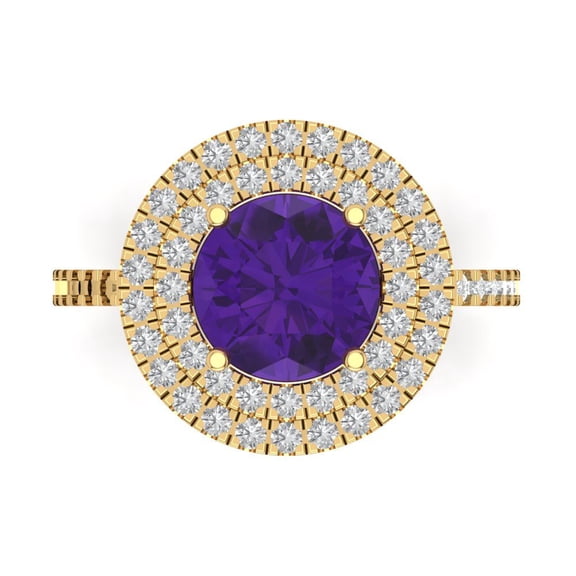 Halo Engagement Ring for Women - 2.6ct Natural Amethyst in 18K Yellow Gold Promise Ring