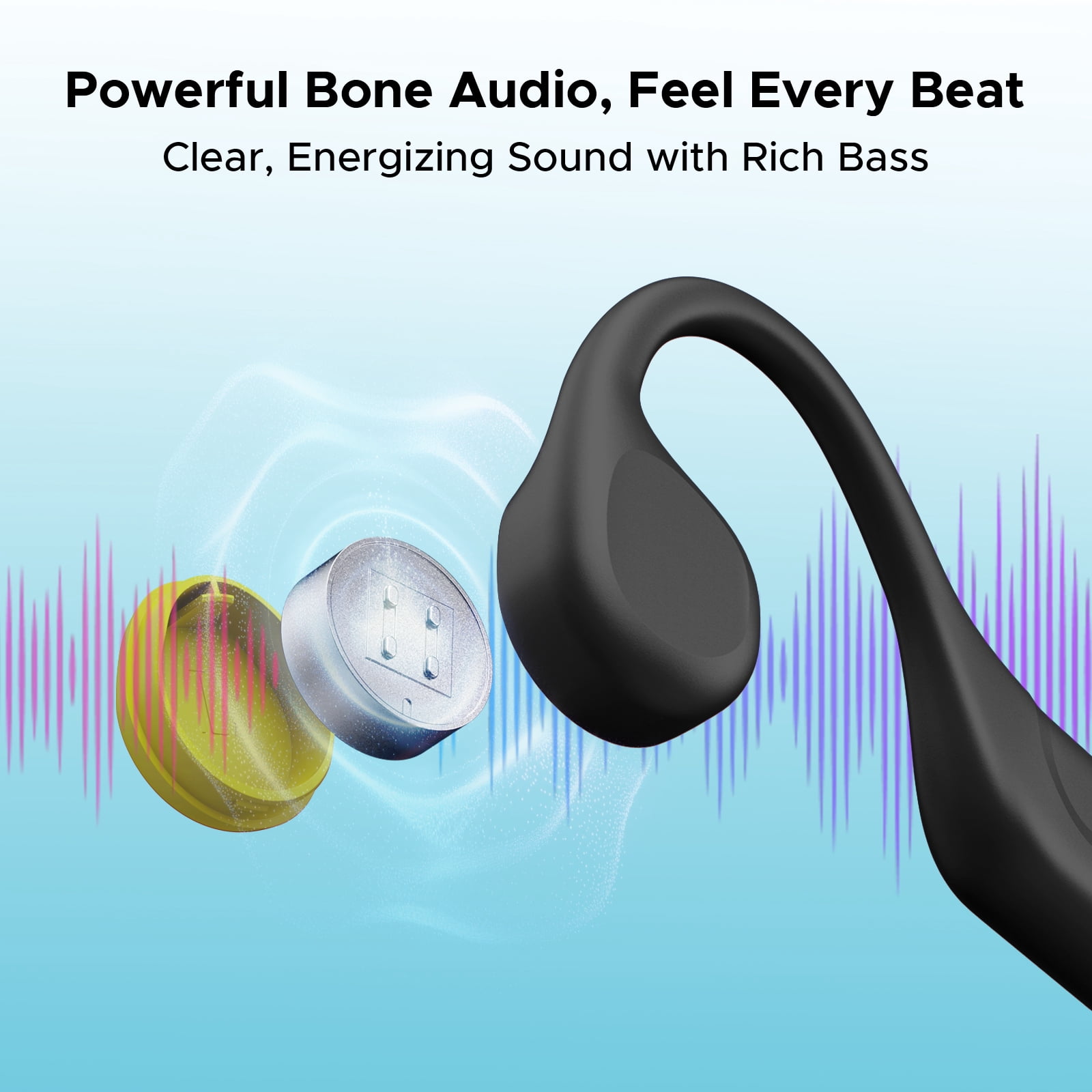 DOOGEE Bone Conduction Headphones, Running Headphones, Open-Ear Headphones, Sports with Safety LED Light, IP66 Waterproof, Bluetooth 6.0, 10H Playtime & Adjustable Band for Night Running