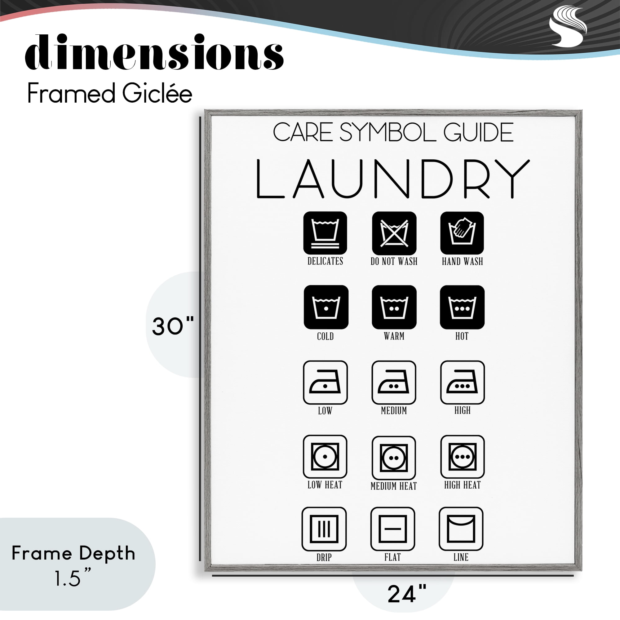 Stupell Industries Laundry Care Symbol Guide Gray Framed Giclee Art, design by SD Graphics Studio