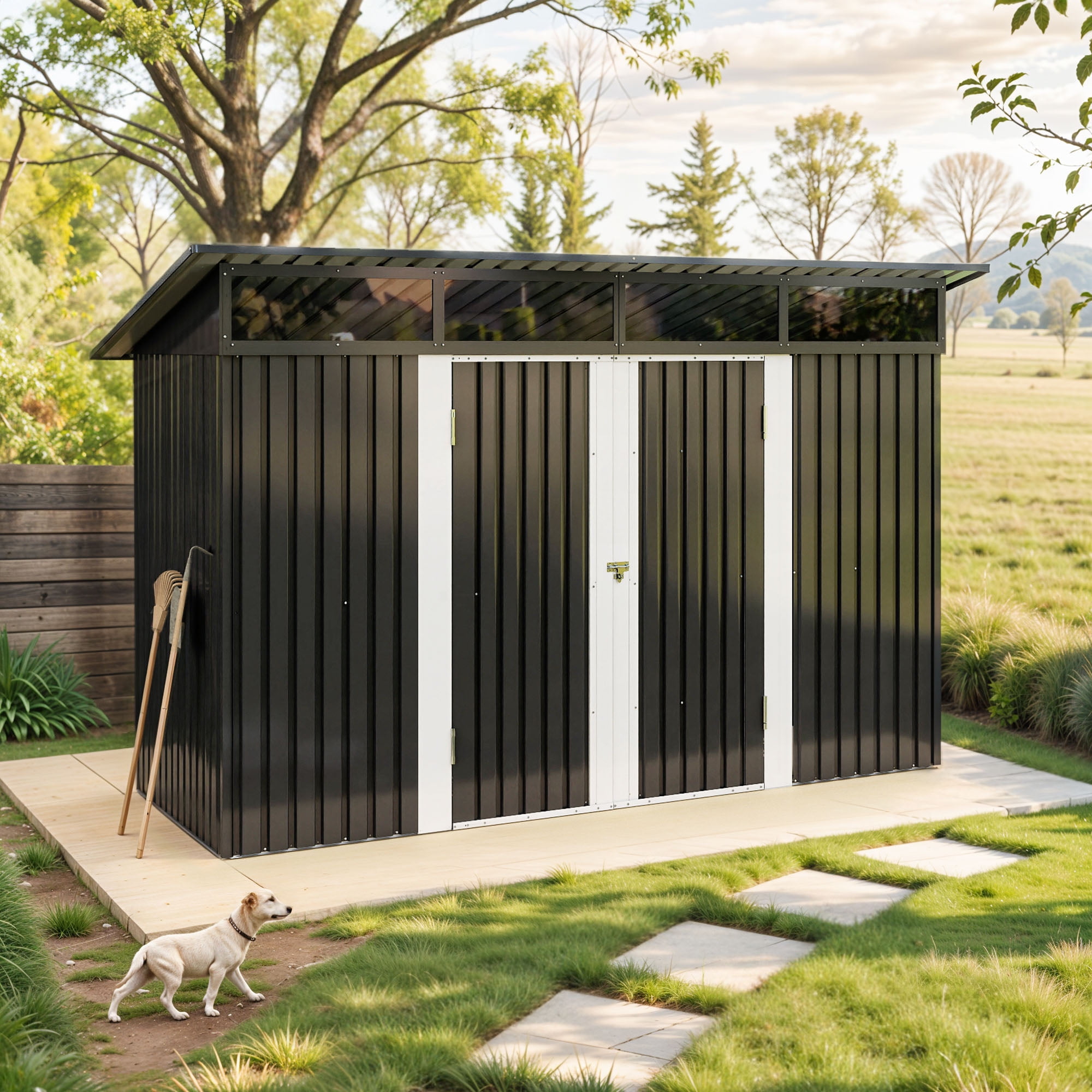 Uforic 9x4 FT Outdoor Storage Shed with Acrylic Windows, Secure Access Lock for Bike Garden Patio Dark Gray