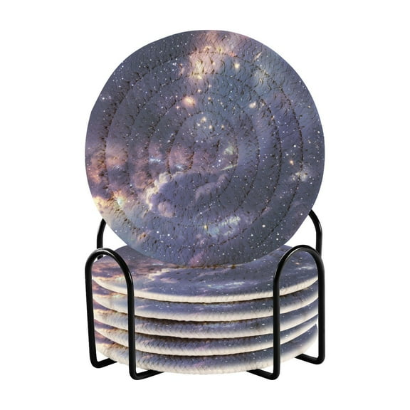 Beautiful Milky Way Coasters with Holder for Coffee Table 6 Pcs Drink Coaster Sets Absorbent for Home Decor 4 inch