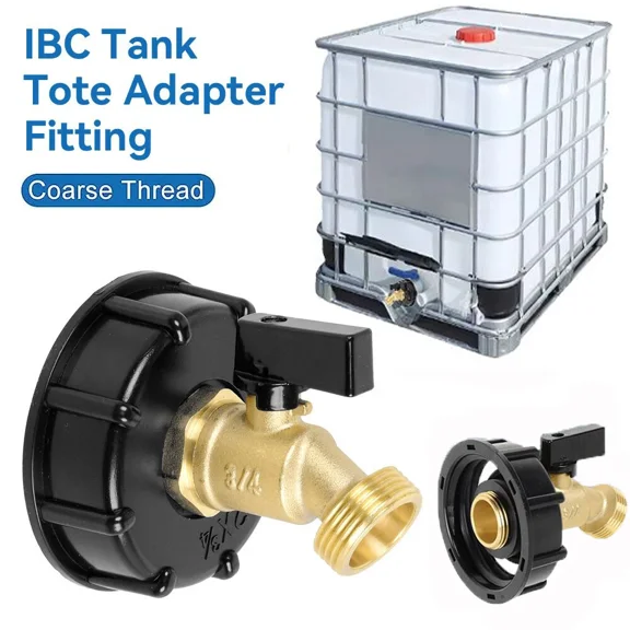 275 330 Gal Ibc Tote Tank Hose Adapter 2" Brass Fittings Faucet Shut-Off Valve