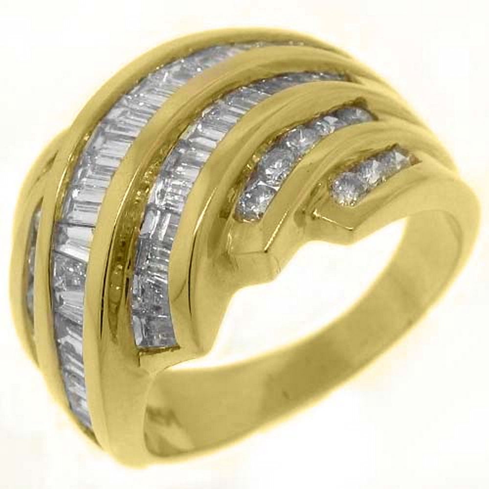 TheJewelryMaster - 14k Yellow Gold Round & Baguette Cut Diamond Ring ...