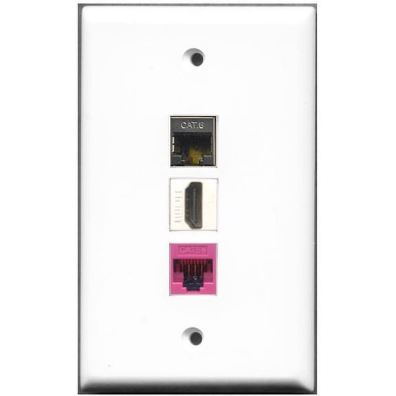 RiteAV - 1 Port HDMI 1 Shielded Cat6 Ethernet 1 Cat5e Ethernet Pink Wall Plate