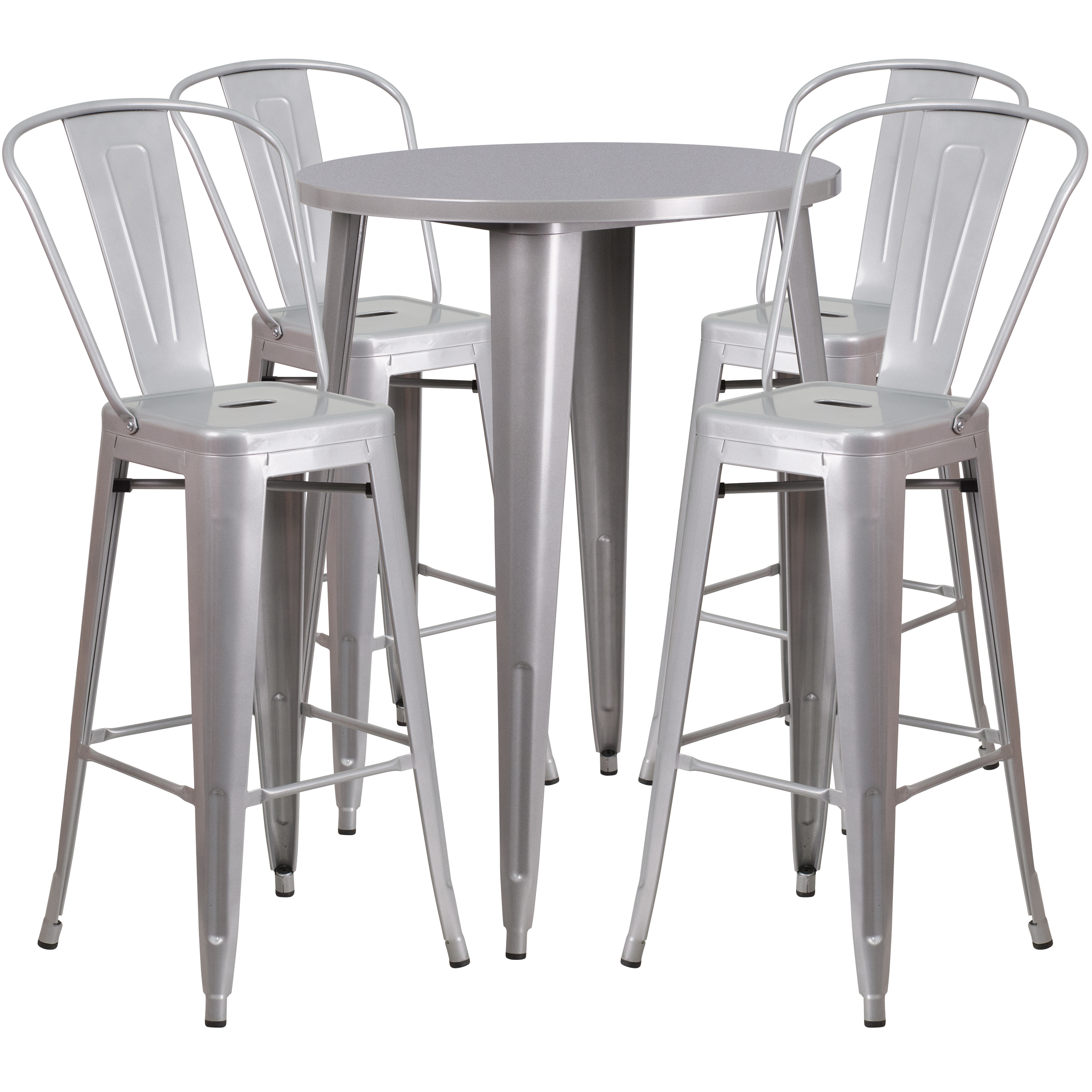 Flash Furniture Commercial Grade 30" Round Silver Metal Indoor-Outdoor Bar Table Set with 4 Cafe Stools - image 2 of 5