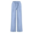 thumbnail image 5 of Men's Cotton Linen Pants Solid Color Casual Trousers, Lightweight Loose Beach Summer Pants for Vacation and Lounging,Light Blue,3XL, 5 of 5