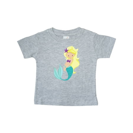 

Inktastic Cute Little Mermaid Blonde Hair Purple Sea Star Gift Baby Girl T-Shirt