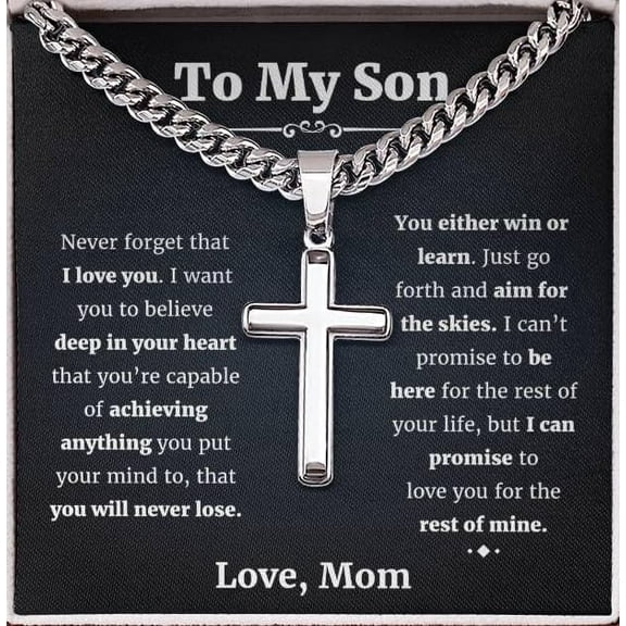 To My Son From Mom and Dad, Mother and Son Necklace, Birthday Gift For Graduation, Christmas Faith Cross Necklace Present
