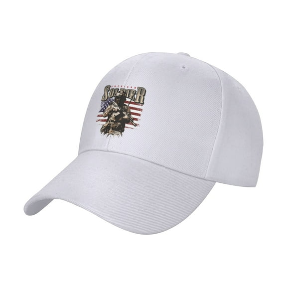 TEQUAN Peaked Cap American Soldier Flag Adult Unisex Adjustable Curved Brim Baseball Cap Hat, White