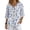 Blue Floral Pattern, variant on Loose Fit Imitation Linen-Like Blouse for Vacation Holiday, Black White Toile Casual V Neck Women's Blouse 3/4 Sleeve, Size Medium
