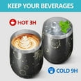 thumbnail image 4 of 12oz Stemless Wine Tumblers Black Gothic Sun Planet Moon Pattern Vacuum Insulated Stainless Steel Travel Tumbler Cups Mug with Lid and Straw for Champaign,Cocktail,Beer with Cleaning Brush, 4 of 5