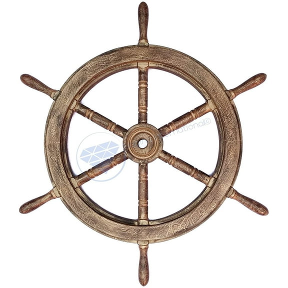 Wooden Ship Wheel (Gola Pendi) - (20 Inches, Antique Golden)
