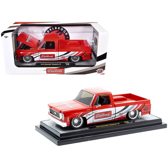 1973 Chevrolet Cheyenne 10 Pickup Truck "Edelbrock" Red with Graphics Limited Edition 1/64 Diecast Model Car by M2 Machines