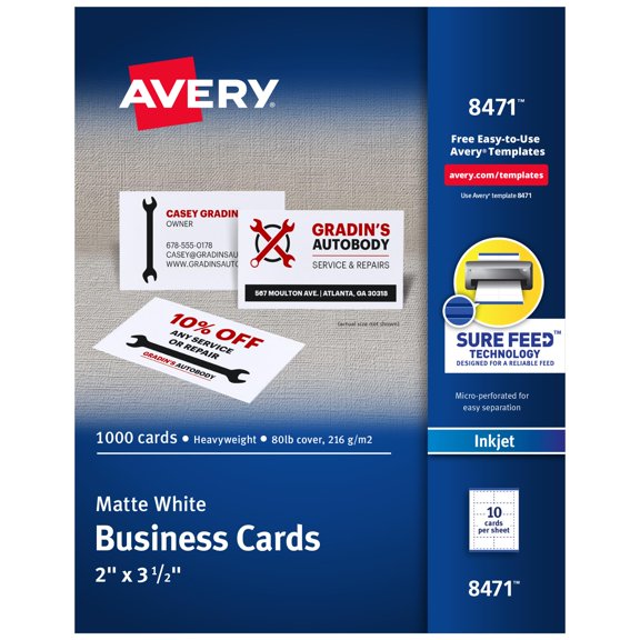 Tarjetas de presentación en blanco Avery 8471 2 x 3,5 cm 1000 blancas