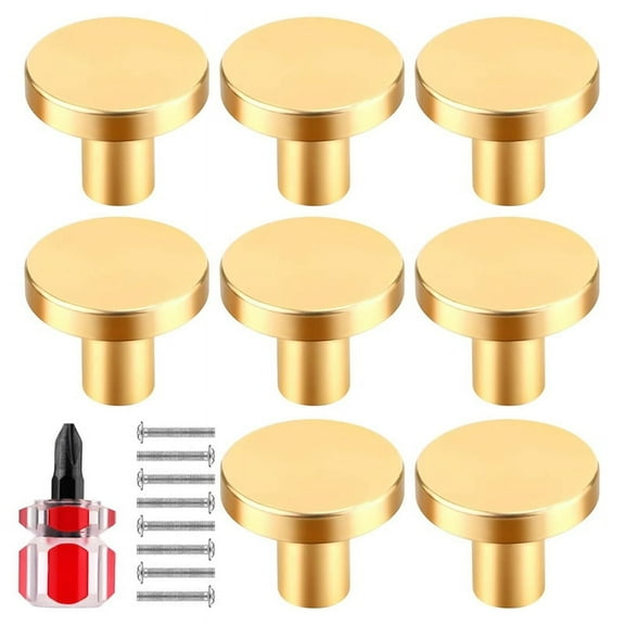 8pcs Cabinet Knobs,Round Dresser Pull Knob Wardrobe Door Handle with 8 Screws Drawer Pulls Kitchen Gold