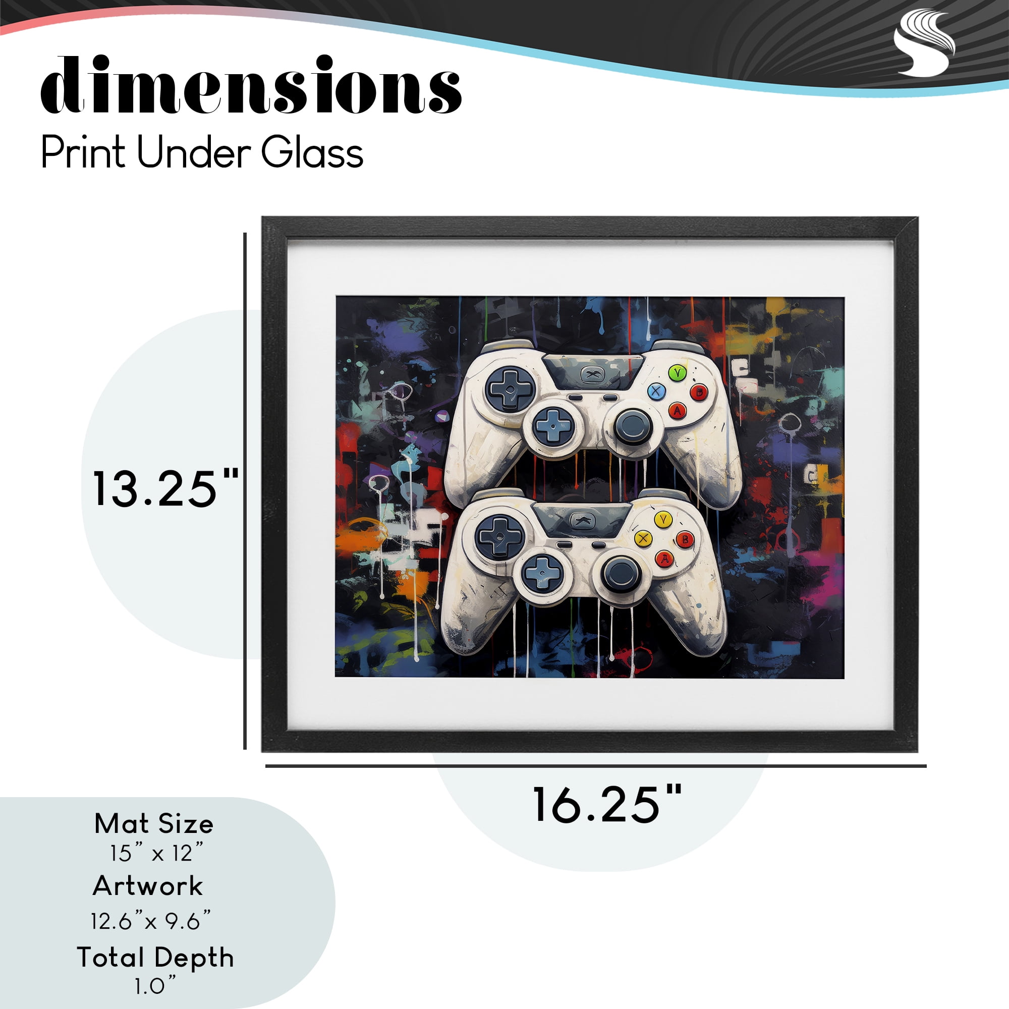 Stupell Industries Joystick Journeys with Paint Splatter Black Framed Print Under Glass, design by Lazar Studio