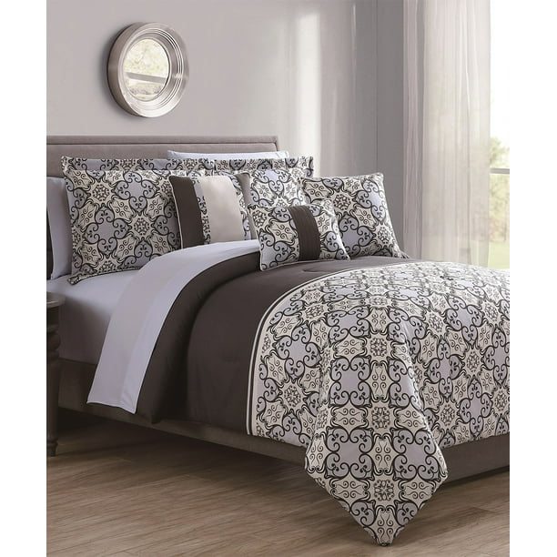 10pc Comforter Set Lavander Grey Brown Bedding Duvet Cover King Queen Cal K Walmart Com Walmart Com