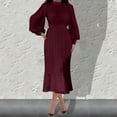 thumbnail image 2 of Ygbgbb Women's High-end Satin Long Sleeved Loose Fitting Dress Elegant Temperament Women's Evening Dress (Wine,XXL), 2 of 9