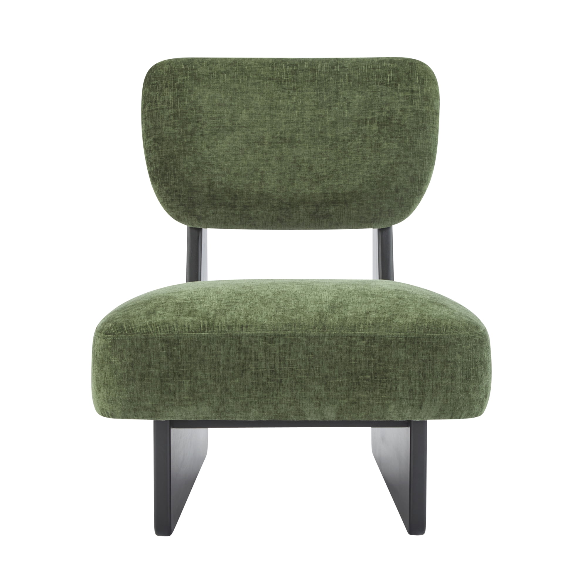 Leumius Set of 2 Modern Lounge Chair with Polyester Upholstery, Sturdy Wood Base With Walnut Finish, Minimalist and Stylish Accent Seating for Living Room Bedroom Office Black+Green