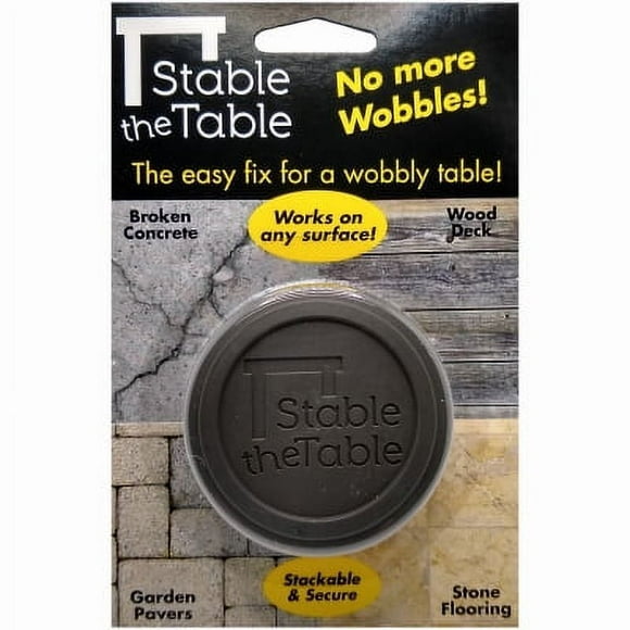 4 pack of round grey colored Stable the Tables. Stable the Table is, Each