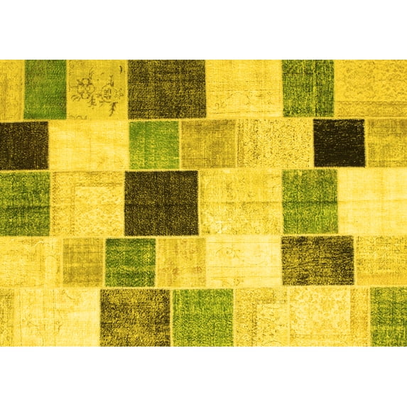 Ahgly Company Machine Washable Indoor Rectangle Patchwork Yellow Transitional Area Rugs, 7' x 10'