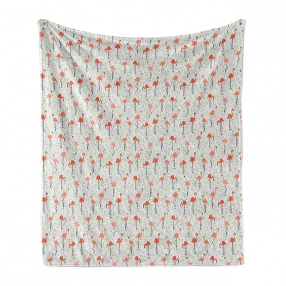 Flamingo Soft Flannel Fleece Throw Blanket, Exotic Birds on Tropical Motifs Jungle Paradise Hipster Love Romance, Cozy Plush for Indoor and Outdoor Use, 70" x 90", Dust Salmon Coral, by Ambesonne
