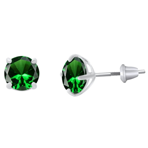 Jewel Zone US Round Cut Simulated Green Emerald Baby/Children's Stud