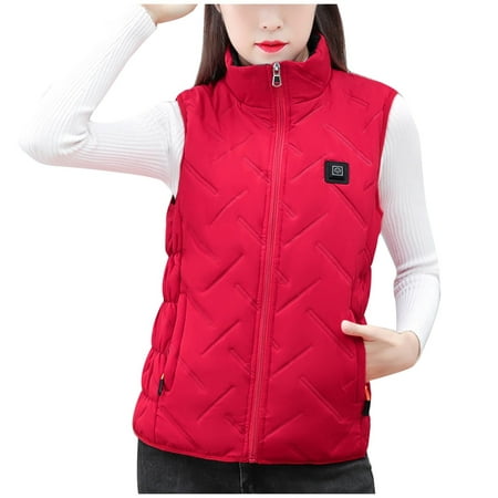 JSGEK Rollbacks Men's Heated Vest with Battery Pack Zipper Lightweight Down Rechargeable Electric Heated Apparel with 9 Heating Panels with Pocket Red XXL