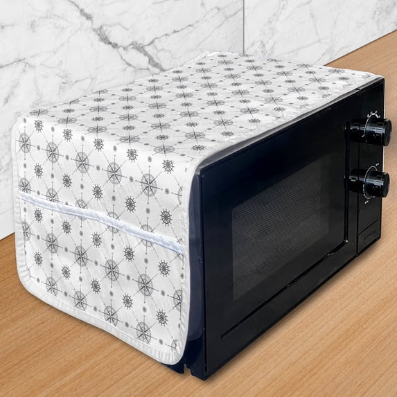 Compass Microwave Oven Cover, Classical Windrose and Helms Monochrome Pattern Marine Navigation Sailing Theme, Water Resistant Organizer with Pockets for Kitchen, 36" x 12", Black White, by Ambesonne