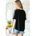 thumbnail image 3 of Women's Black Leopard Splicing O-neck Short Sleeve T Shirt, 3 of 17
