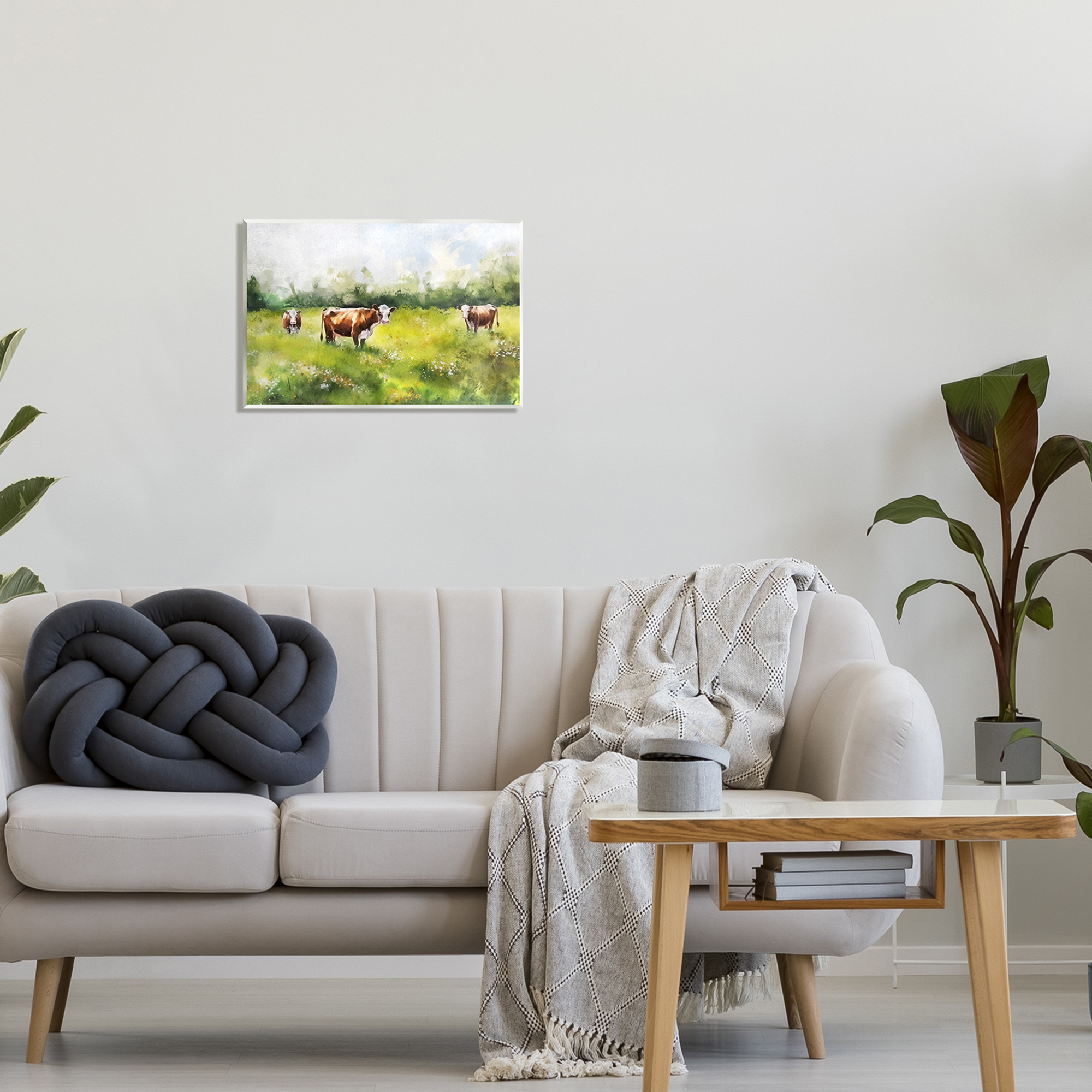 Stupell Industries Cows in Pasture Watercolor Animals & Insects Painting Unframed Art Print Wall Art, 19 x 13