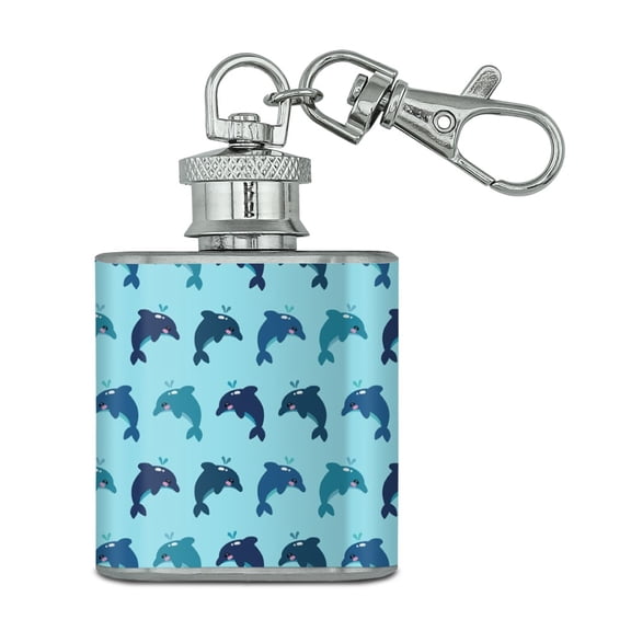 Cute Kawaii Dolphins Pattern Stainless Steel 1oz Mini Flask Key Chain
