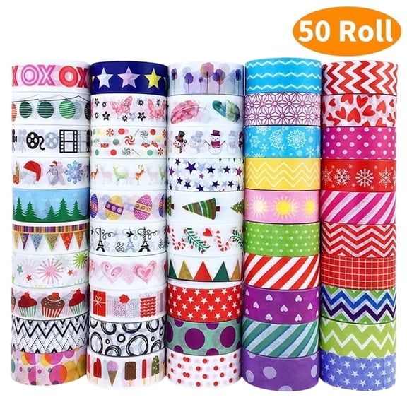 Kabuer Colorful Washi Tape Set, 50 Rolls of 15mm Wide Decorative Adhesive Tape for Crafts and Decorate