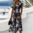 thumbnail image 2 of Beach Dresses for Women Short Sleeve Wrap V-Neck Hight Waist Sundress Casual Knee Length A-Line Dress, 2 of 7