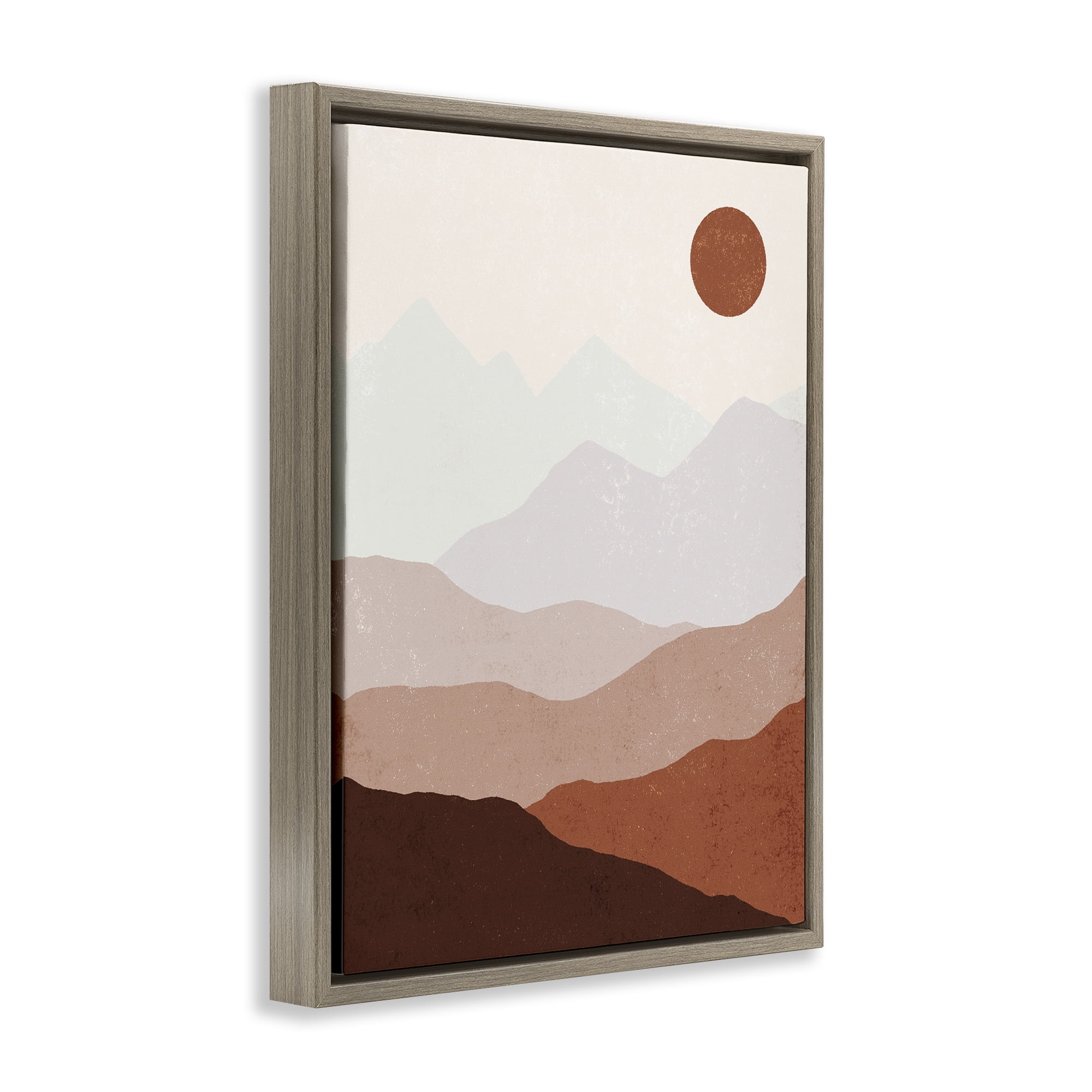 Stupell Industries Afternoon Sun Over Mountains Abstract Painting Brown Floater Framed Canvas Art Print Wall Art, 17 x 21
