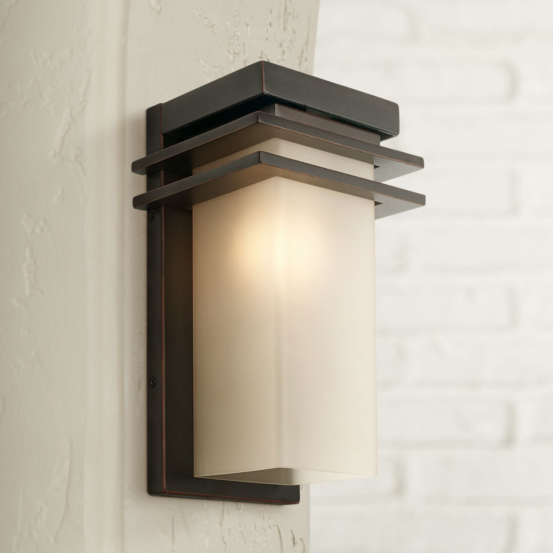 Franklin Iron Works Mission Outdoor Wall Sconce Fixture Oil Rubbed Bronze 12 Opal Etched Amber Glass For Exterior Porch Patio