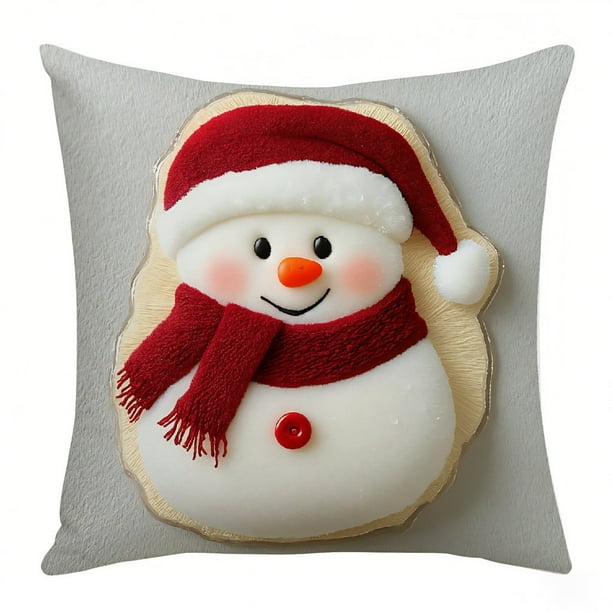 Funda de almohada navideña con diseño de copos de nieve, renos y Papá Noel | Funda de almohada decorativa de lino para sofá y dormitorio | Tejido suave con cremallera oculta